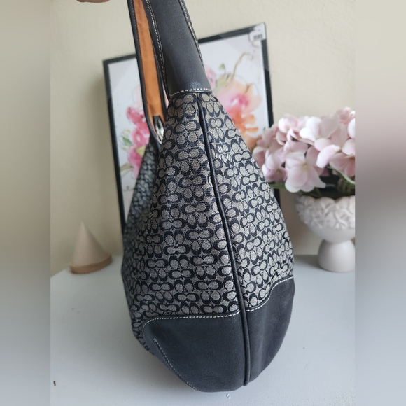 Coach Black & Grey Monogram Shoulder Bag Leather Trim - Picture 2 of 8